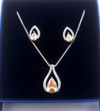 Teardrop CZ Pendant Necklace and Earrings Set, Silver-Tone Crystal Jewelry