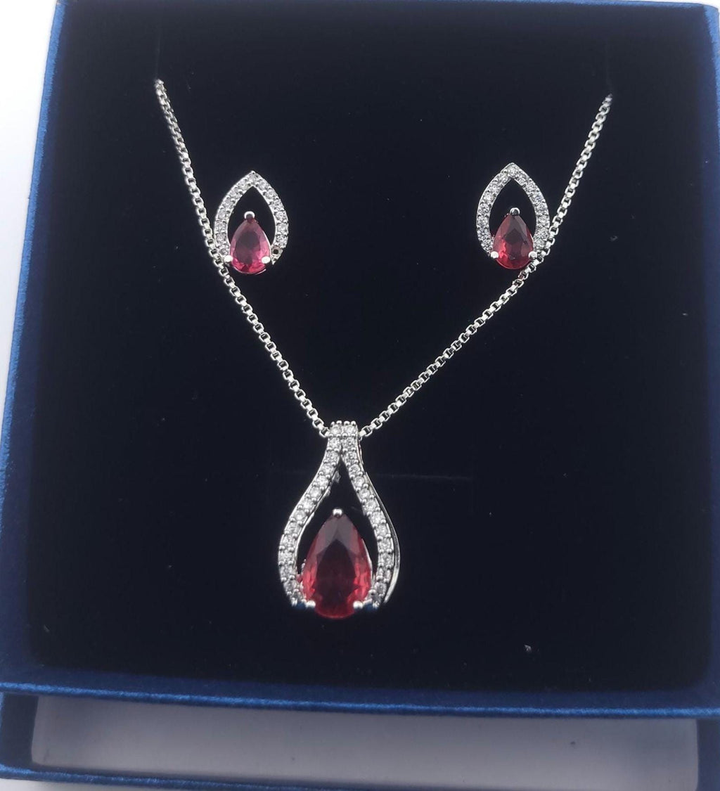 Teardrop CZ Pendant Necklace and Earrings Set, Silver-Tone Crystal Jewelry