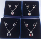 Teardrop CZ Pendant Necklace and Earrings Set, Silver-Tone Crystal Jewelry