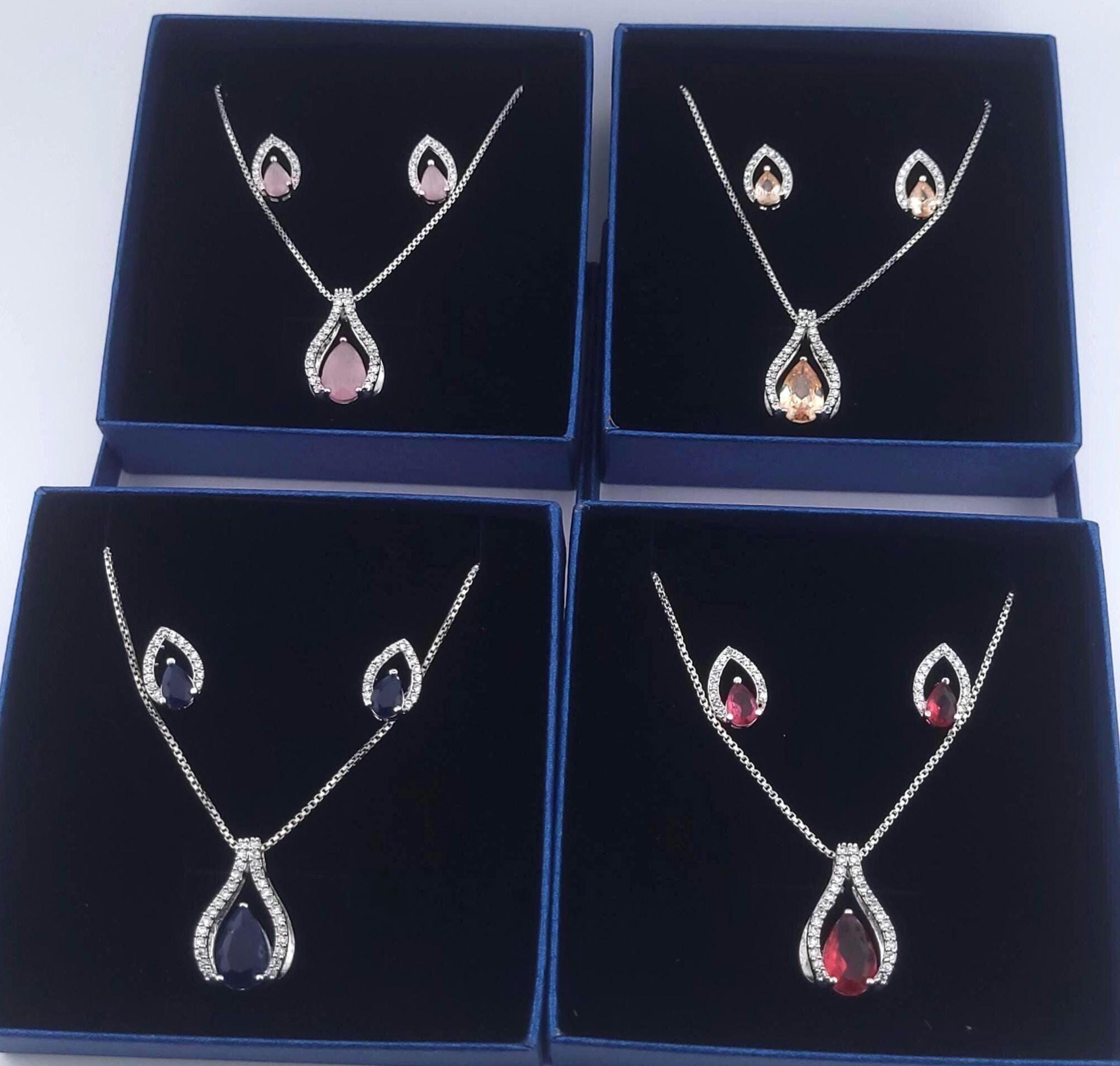 Teardrop CZ Pendant Necklace and Earrings Set, Silver-Tone Crystal Jewelry