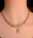 Geometric CZ Necklace & Earrings Set – Square Link Teardrop Pendant, Modern Bridal Jewelry