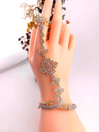 Gold Plated CZ Haath Phool – Indian Bridal Hand Jewelry, Adjustable Bracelet Ring Set