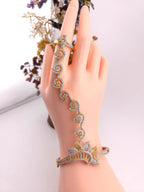 Gold Plated CZ Haath Phool – Indian Bridal Hand Jewelry, Adjustable Bracelet Ring Set