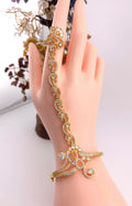 CZ Haath Phool Hand Jewelry Set, Indian Bridal Adjustable Bracelet Ring Komal