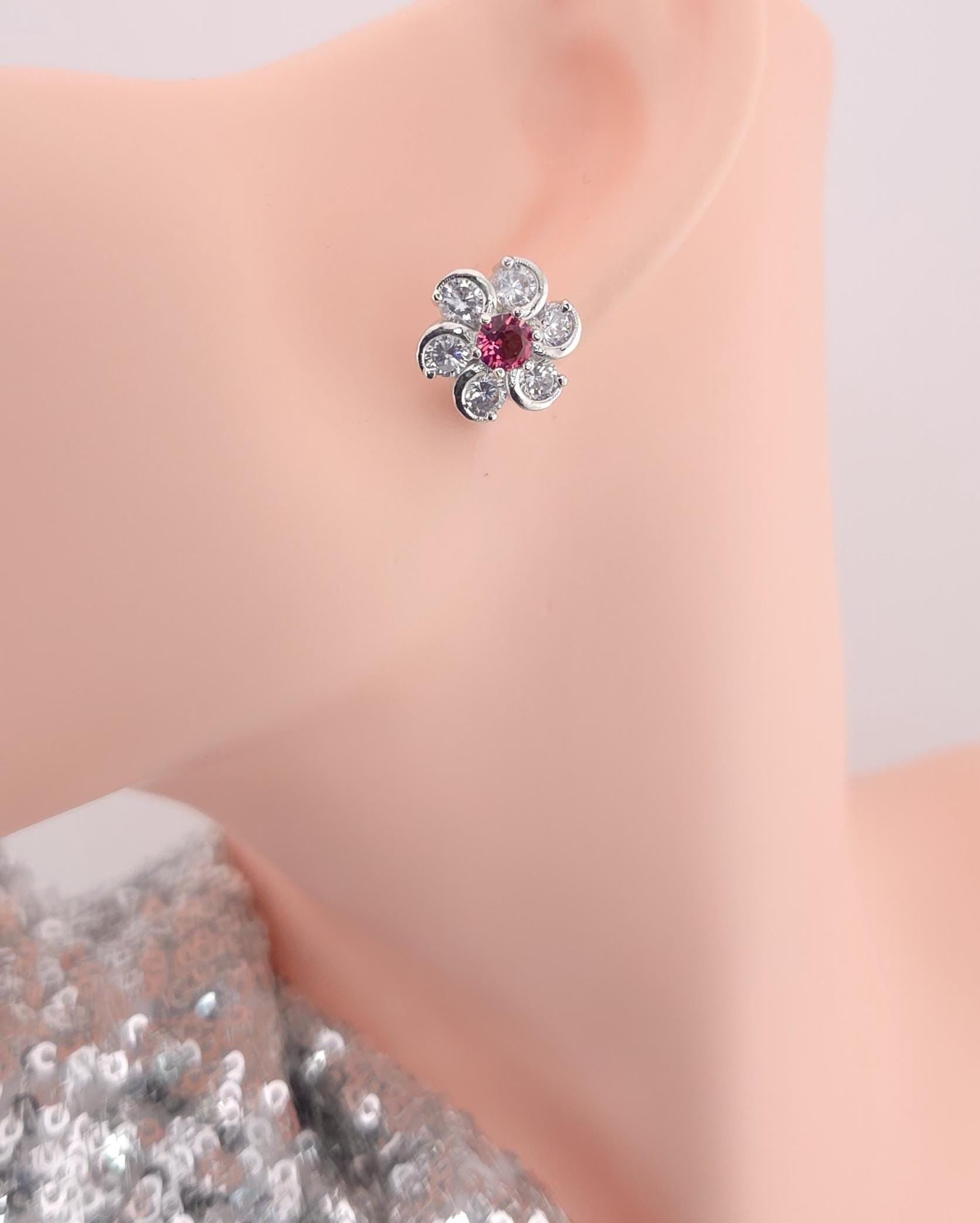 Silver Plated Floral CZ Stud Earrings – Elegant Wedding & Festive Jewelry