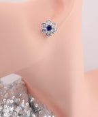 Silver Plated Floral CZ Stud Earrings – Elegant Wedding & Festive Jewelry