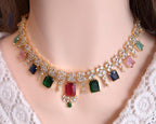 Navratna Style CZ Bridal Necklace Set – Gold Plated Indian Wedding Jewelry