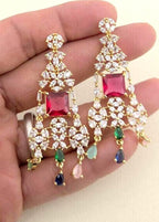 Navratna Style CZ Bridal Necklace Set – Gold Plated Indian Wedding Jewelry