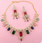 Navratna Style CZ Bridal Necklace Set – Gold Plated Indian Wedding Jewelry