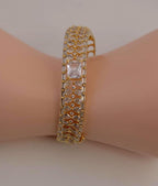 Gold Plated CZ Openable Bracelet | Emerald Cut Stone, Bridal Wedding Bangle