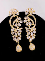 Gold Plated CZ Crescent Drop Necklace Set | Wedding Reception Bridal Jewelry