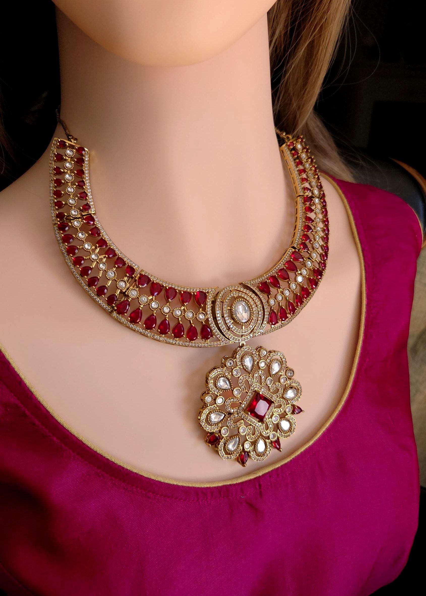 Royal Bridal Moissanite Kundan Collar Necklace Set | Indian Wedding Statement Jewelry