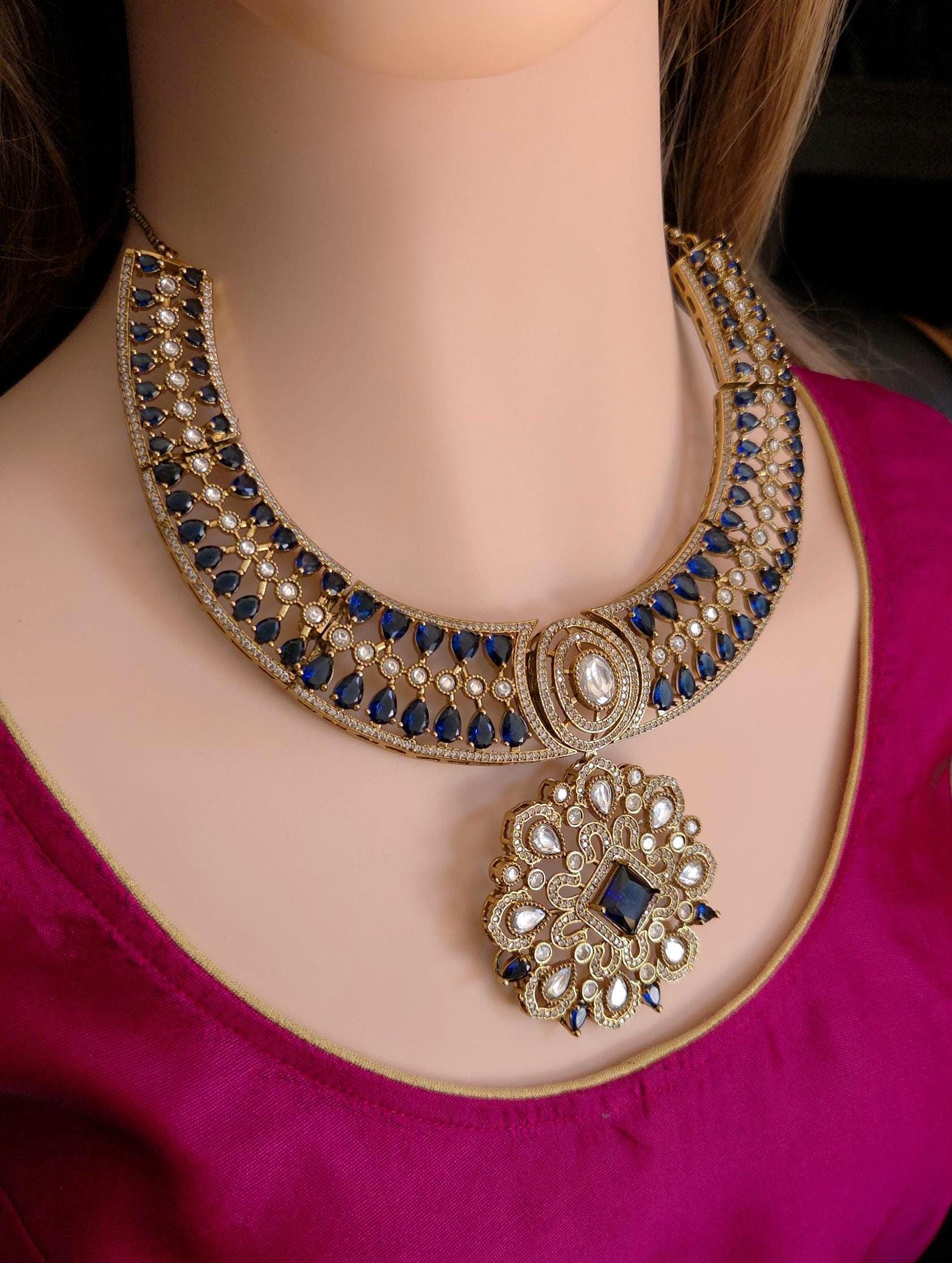 Royal Bridal Moissanite Kundan Collar Necklace Set | Indian Wedding Statement Jewelry