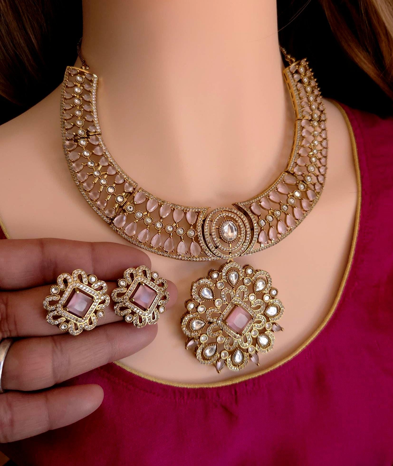 Royal Bridal Moissanite Kundan Collar Necklace Set | Indian Wedding Statement Jewelry