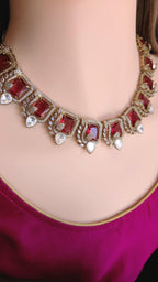 Moissanite Kundan Bridal Necklace Set – Statement Indian Wedding Jewelry (Red, Green, Blue)