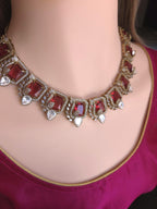 Moissanite Kundan Bridal Necklace Set – Statement Indian Wedding Jewelry (Red, Green, Blue)