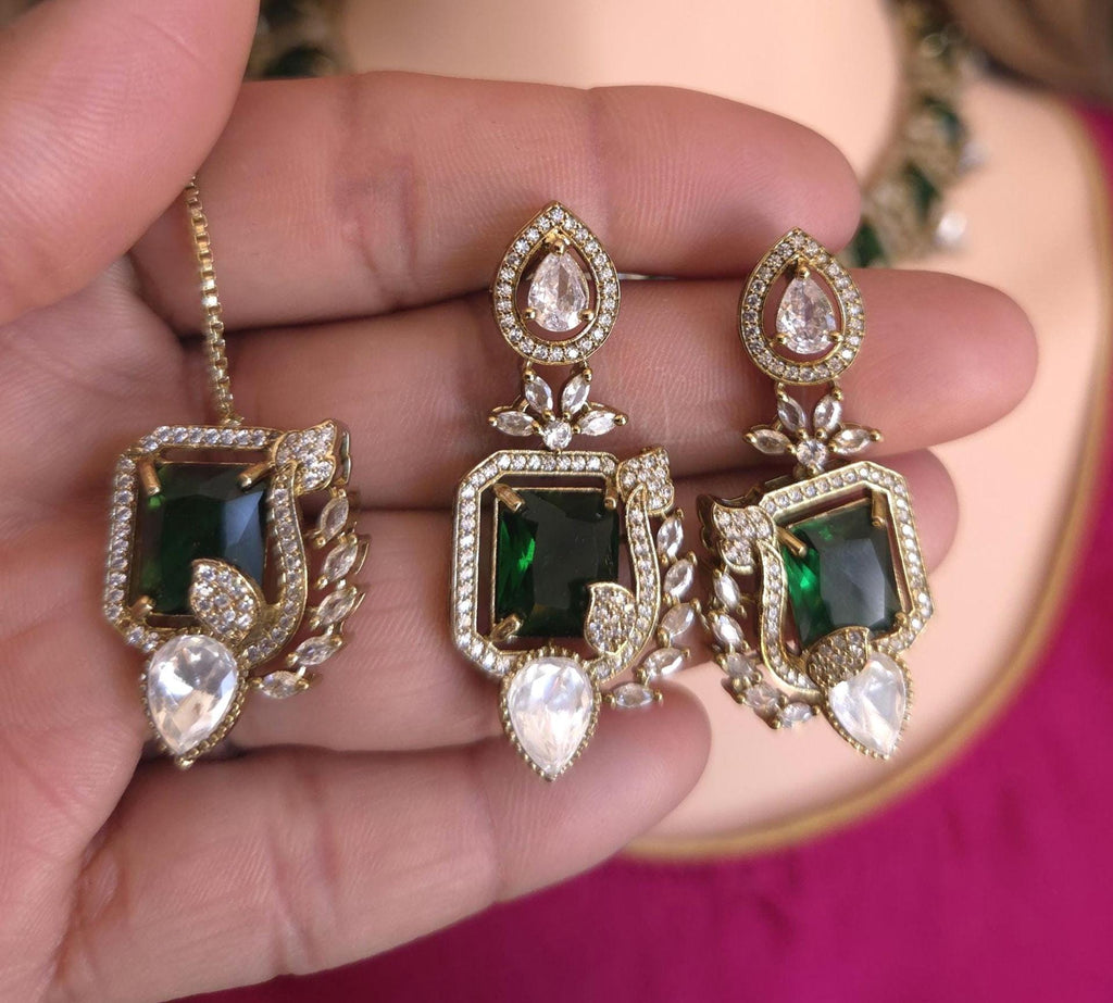 Moissanite Kundan Bridal Necklace Set – Statement Indian Wedding Jewelry (Red, Green, Blue)