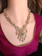 Heirloom Temple Moissanite Kundan Necklace Set – Bridal Jewelry (Green or Magenta)