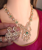 Heirloom Temple Moissanite Kundan Necklace Set – Bridal Jewelry (Green or Magenta)