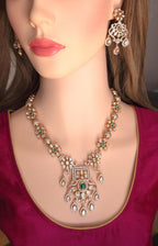 Heirloom Temple Moissanite Kundan Necklace Set – Bridal Jewelry (Green or Magenta)