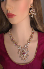 Heirloom Temple Moissanite Kundan Necklace Set – Bridal Jewelry (Green or Magenta)