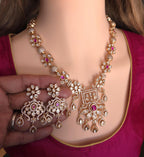 Heirloom Temple Moissanite Kundan Necklace Set – Bridal Jewelry (Green or Magenta)