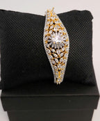 Gold Tone CZ Floral Cuff Bracelet – Adjustable Indian Wedding Bangle