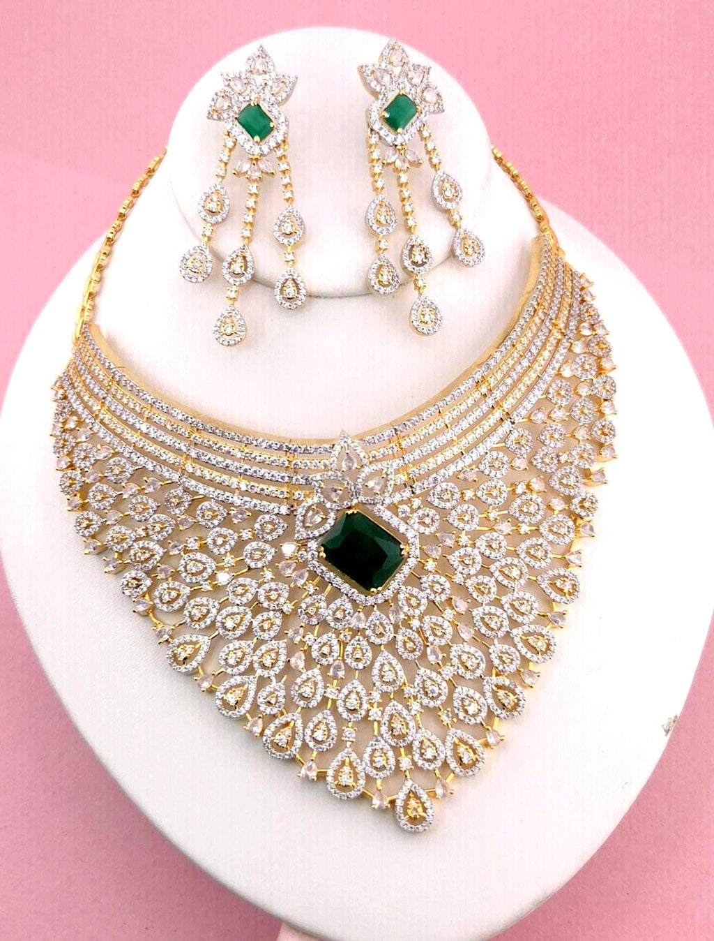 Green Kundan Choker Necklace & Earrings Set – Gold Plated Indian Bridal Jewelry