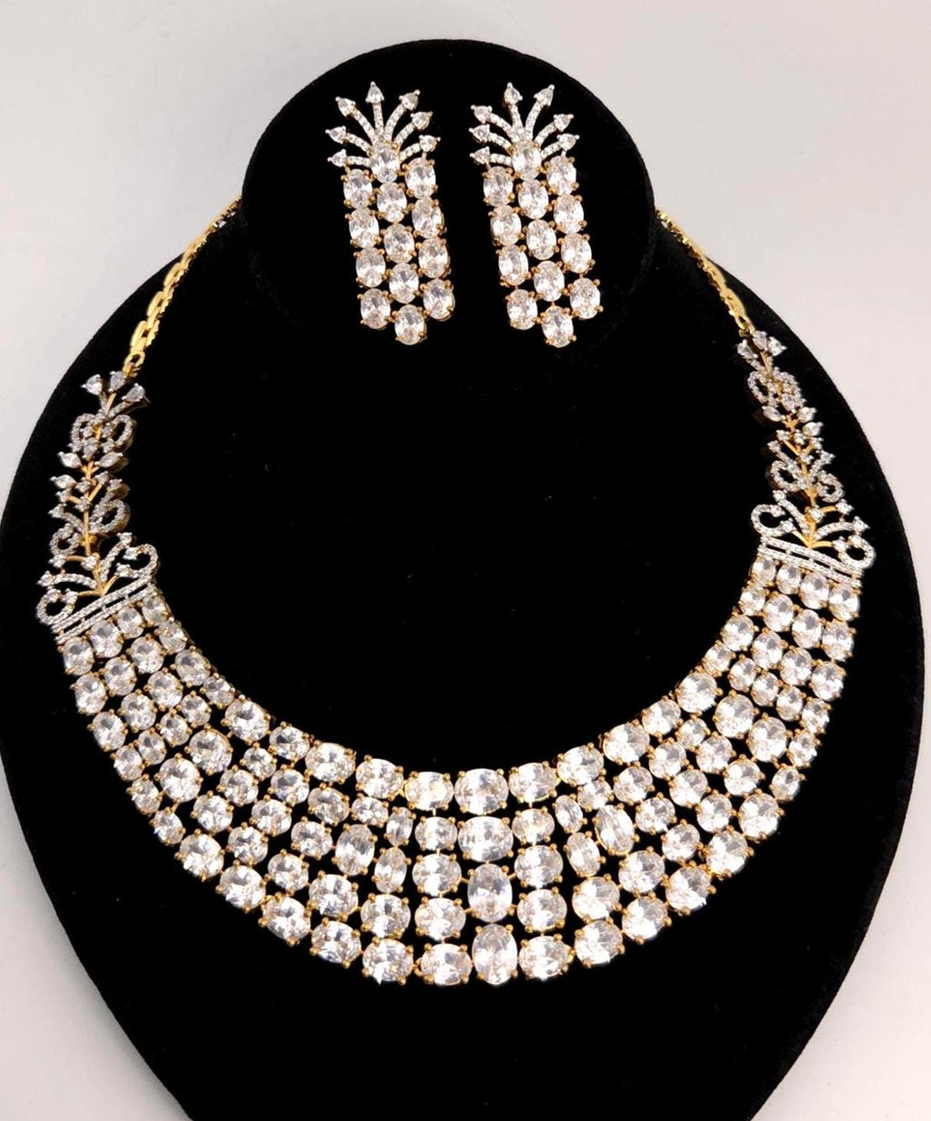 Emerald Green Multi-Row Collar Choker Necklace Set Bridal CZ Jewelry Anaya