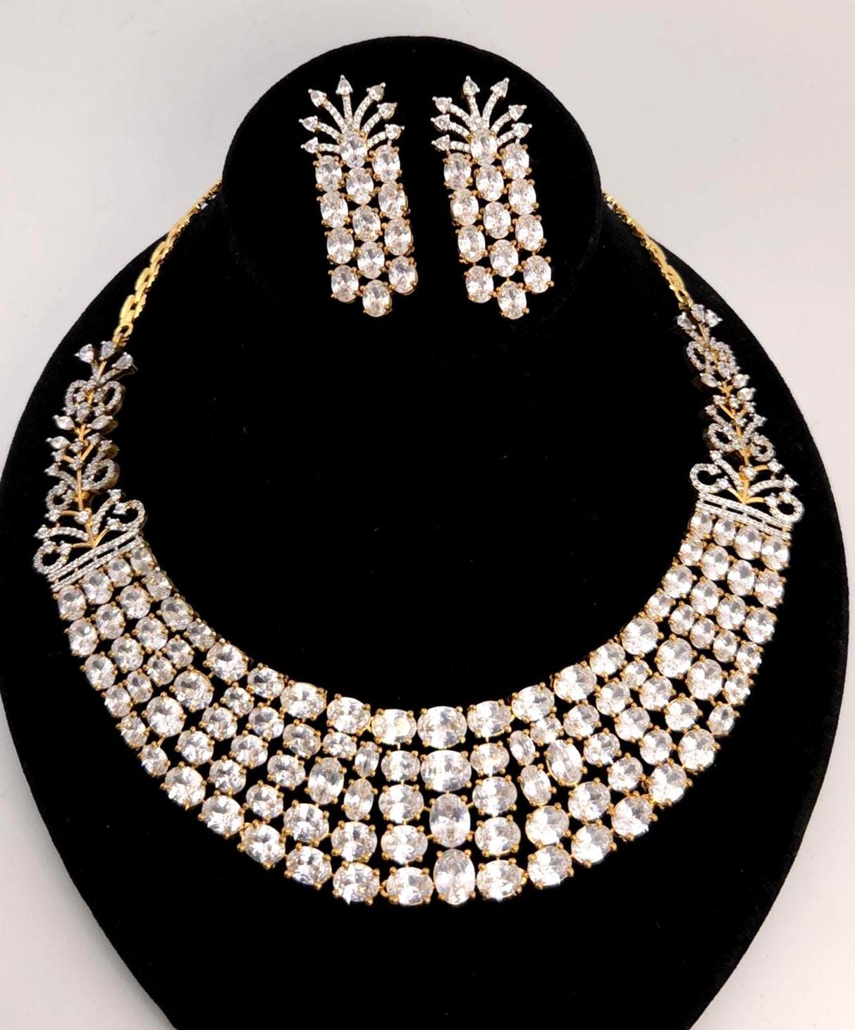 Emerald Green Multi-Row Collar Choker Necklace Set Bridal CZ Jewelry Anaya