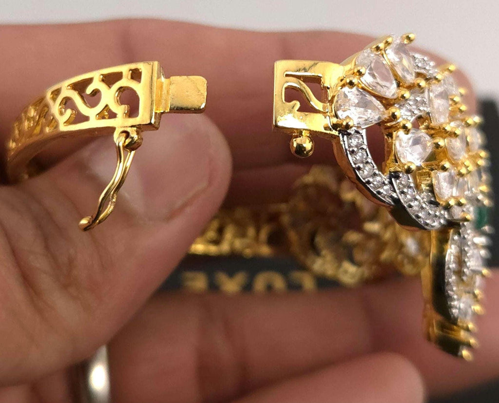 Multicolor Navratna CZ Bracelet | Gold Plated Statement Jewelry for Weddings