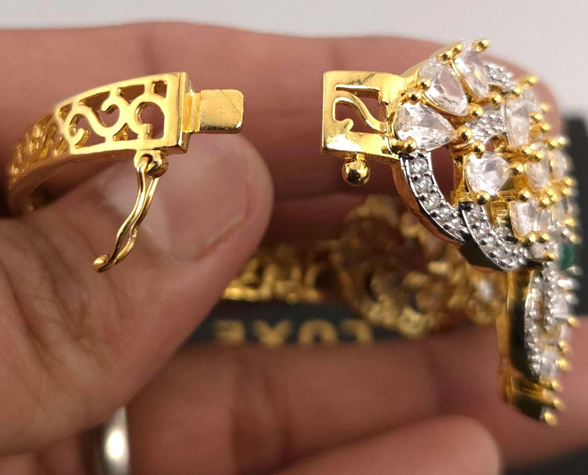 Multicolor Navratna CZ Bracelet | Gold Plated Statement Jewelry for Weddings