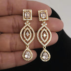 Gold Plated Emerald Cut CZ Bridal Necklace Set with Earrings, Geometric Art Deco Jewelry