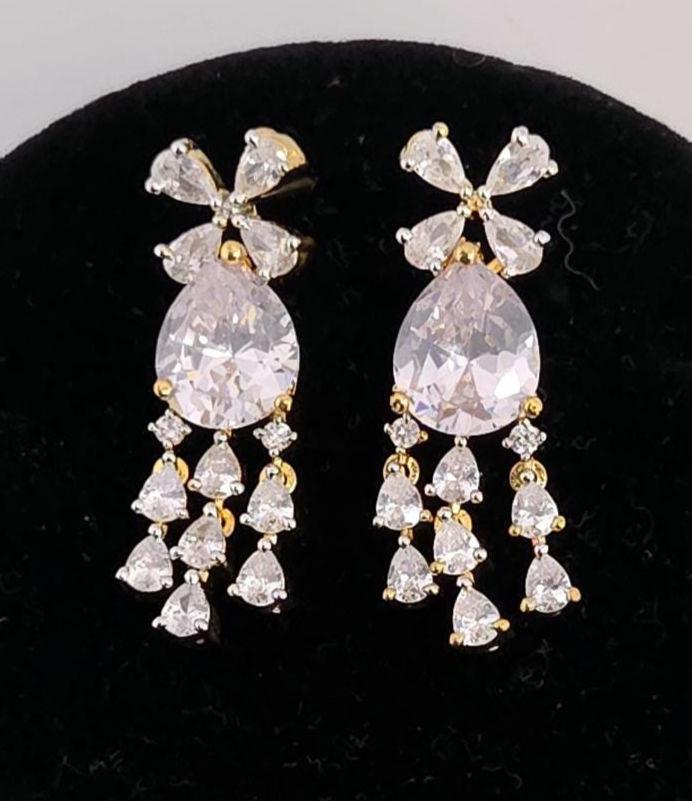Gold Plated Floral CZ Bridal Necklace & Earrings Set – Indian Wedding Jewelry