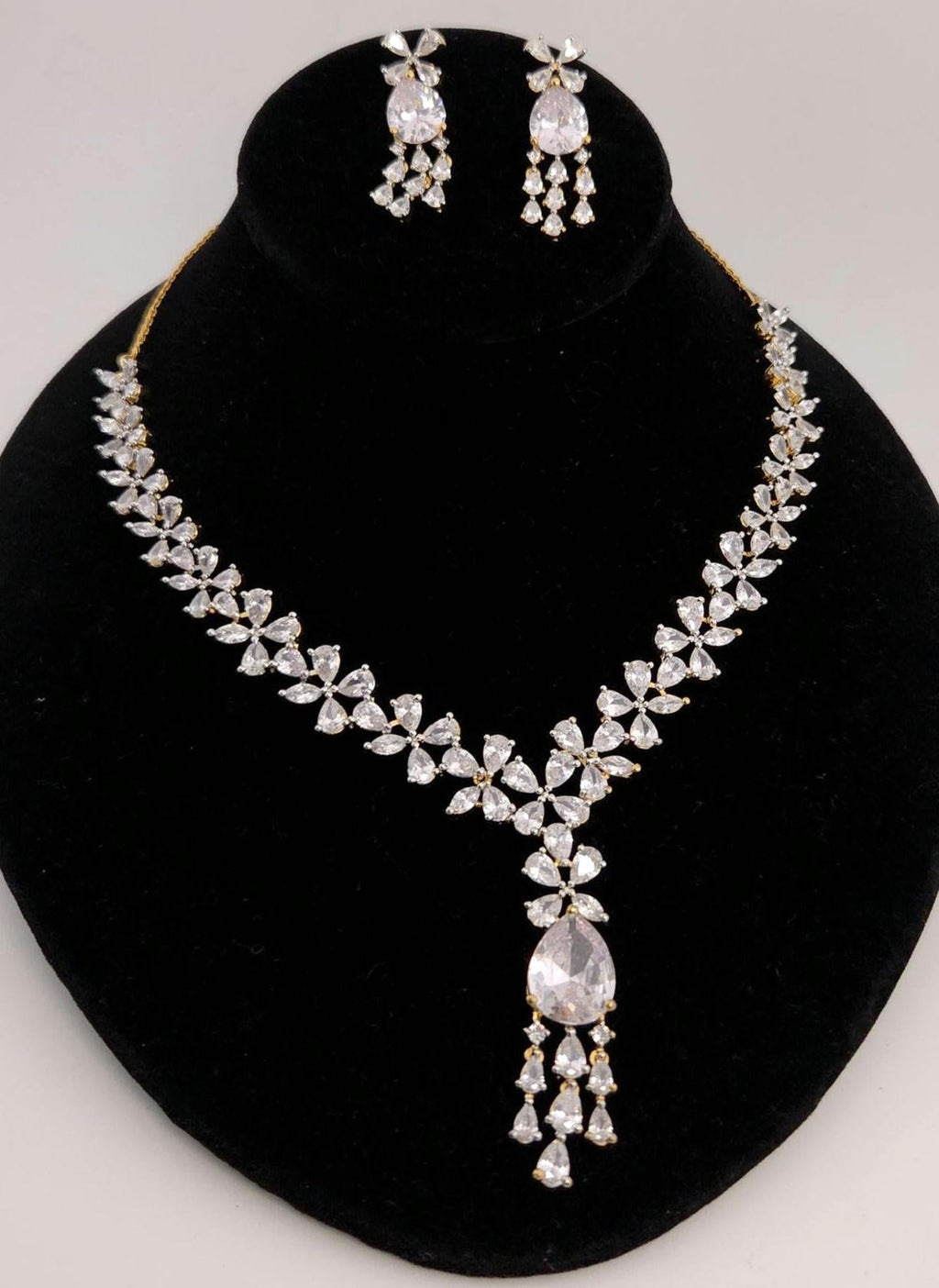 Gold Plated Floral CZ Bridal Necklace & Earrings Set – Indian Wedding Jewelry