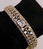 Gold Plated CZ Openable Bracelet | Emerald Cut Stone, Bridal Wedding Bangle