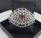Statement CZ Openable Cuff Bracelet – Adjustable Bridal Wedding Kada, Gold, Multicolor or Magenta