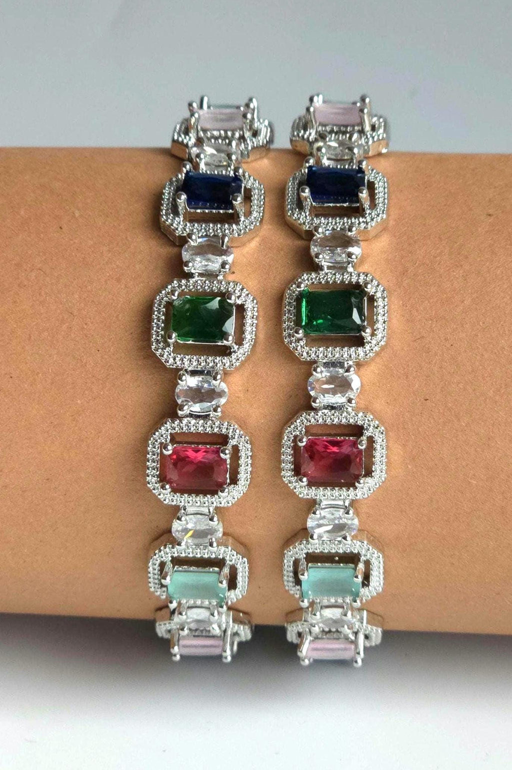 Multicolor CZ Bangle Set – Rainbow Indian Wedding & Festive Jewelry