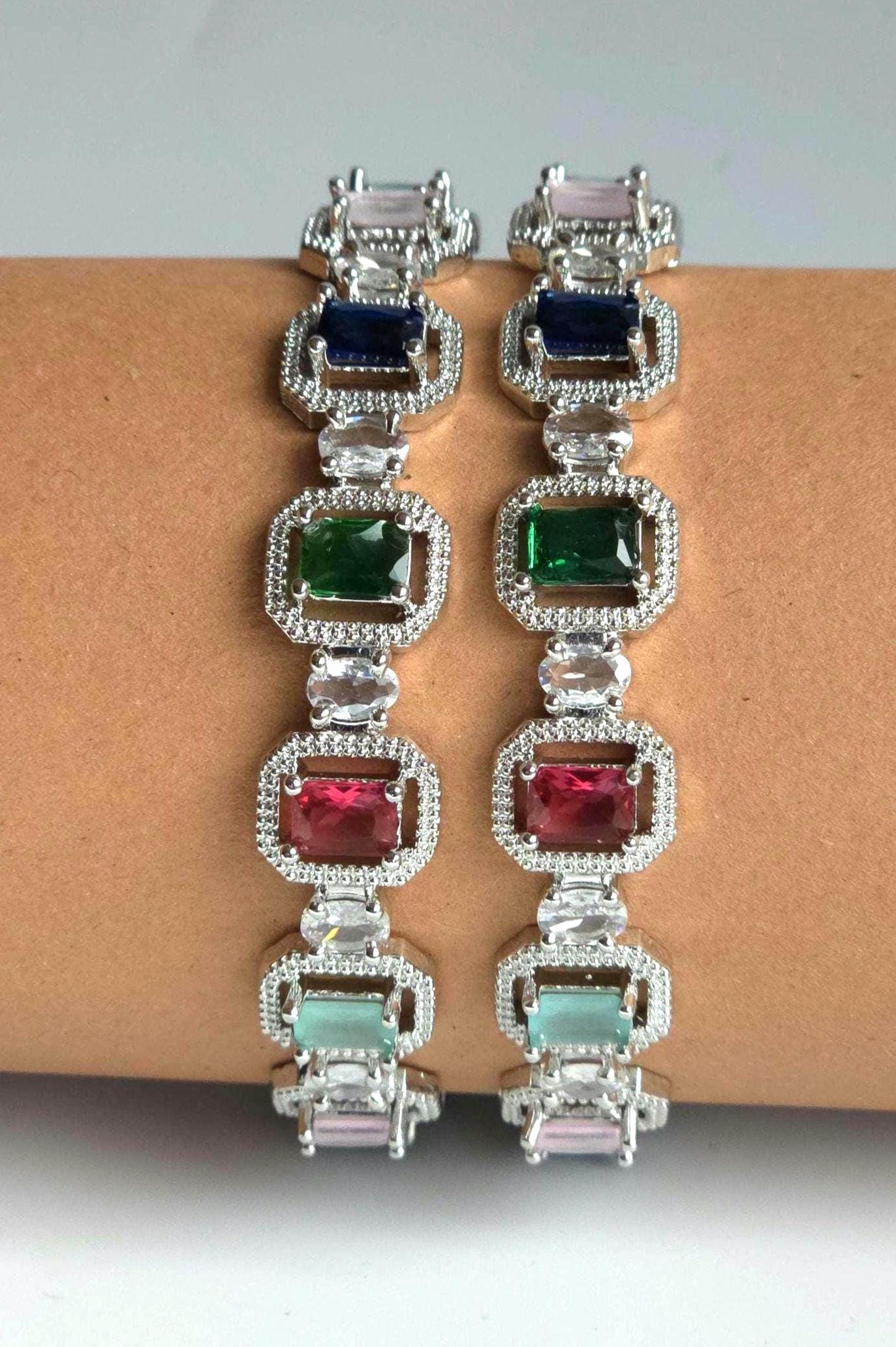 Multicolor CZ Bangle Set – Rainbow Indian Wedding & Festive Jewelry