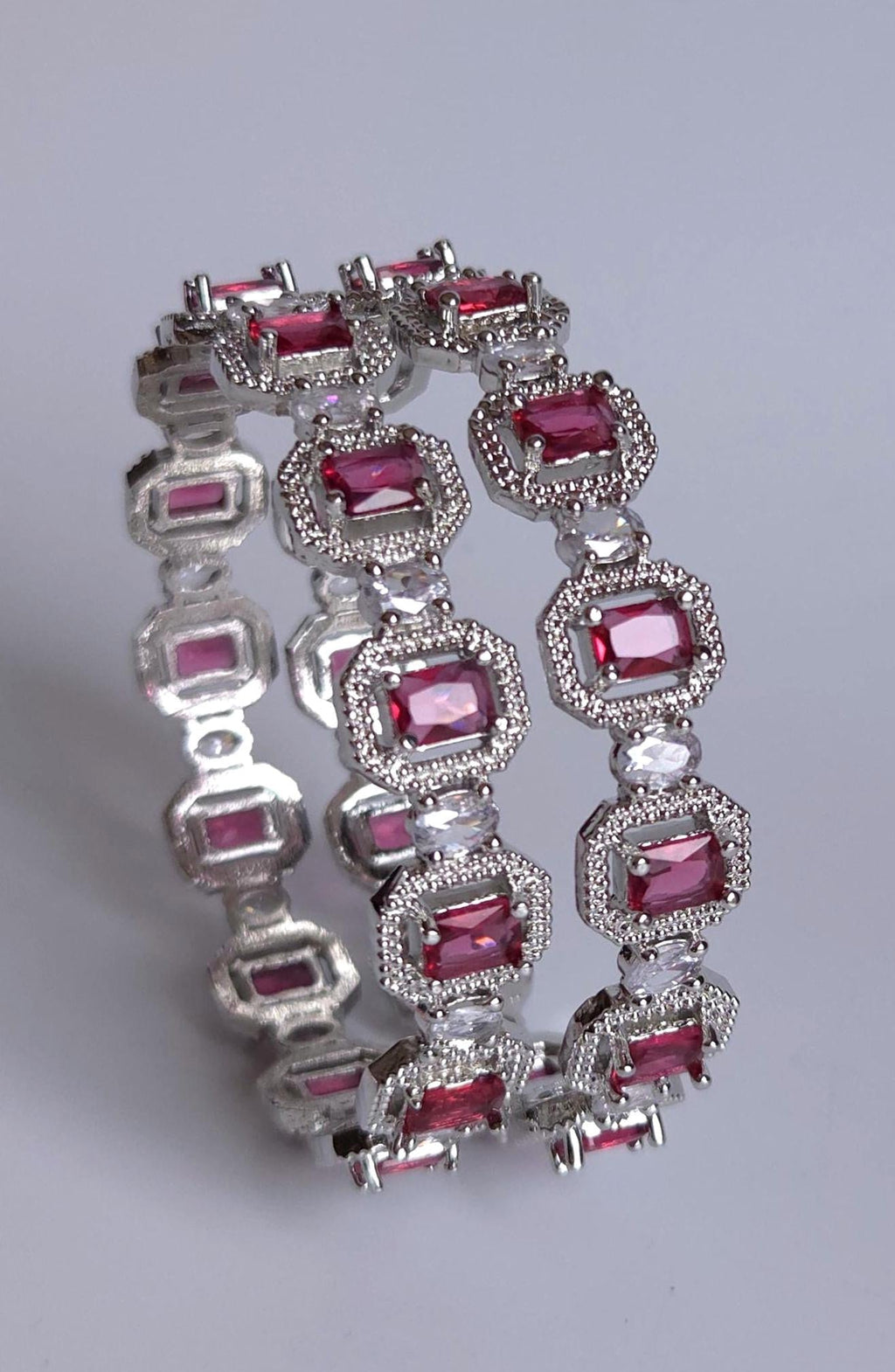 Red CZ Bridal Bangles – Ruby Tone Emerald Cut Wedding Jewelry