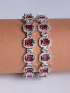 Red CZ Bridal Bangles – Ruby Tone Emerald Cut Wedding Jewelry