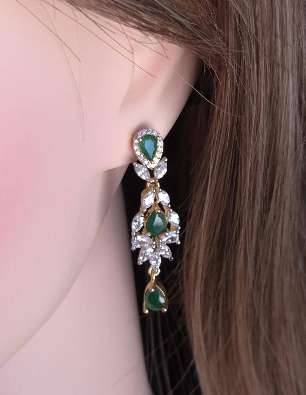 Emerald Green CZ Bridal Necklace Set – Gold Plated Wedding Jewelry Choker