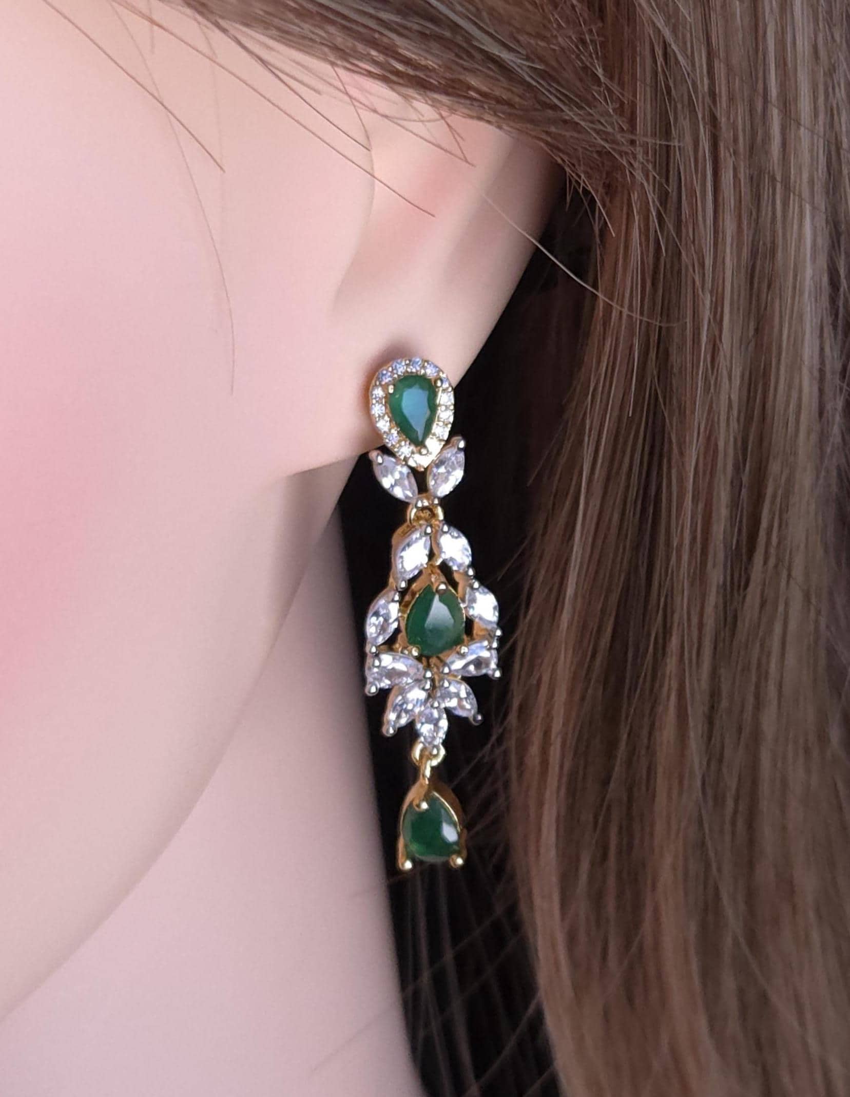 Emerald Green CZ Bridal Necklace Set – Gold Plated Wedding Jewelry Choker