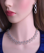 Silver CZ Oval Link Necklace & Earrings Set | Bridal Statement Jewelry