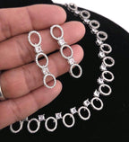 Silver CZ Oval Link Necklace & Earrings Set | Bridal Statement Jewelry