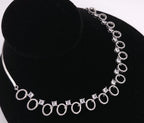 Silver CZ Oval Link Necklace & Earrings Set | Bridal Statement Jewelry