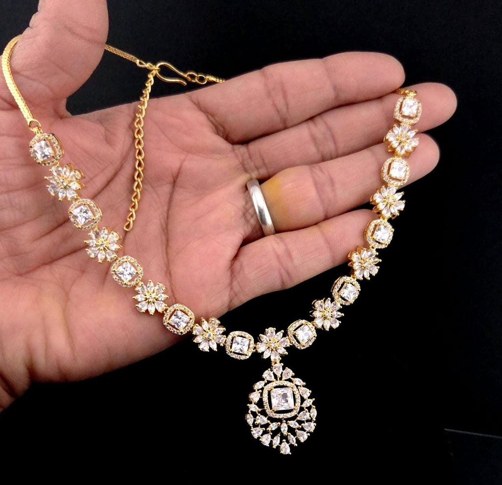 Gold Plated CZ Halo Pendant Necklace Set with Matching Earrings, Bridal Jewelry