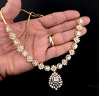 Gold Plated CZ Halo Pendant Necklace Set with Matching Earrings, Bridal Jewelry
