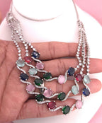 Indian Bridal Necklace Set with Earrings – Statement American Diamond Jewelry (Silver or Gold)