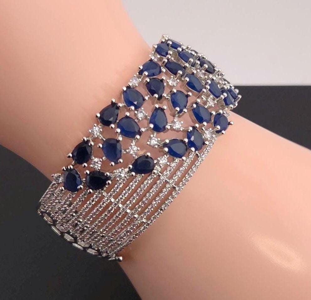 CZ Openable Bridal Bracelet – Indian Wedding Kada in Gold, Green, Blue, Magenta or Pink